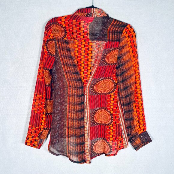 Sans Souci Top Womens S Red Stretch Spiked Buttons Career Artsy - Picture 6 of 12